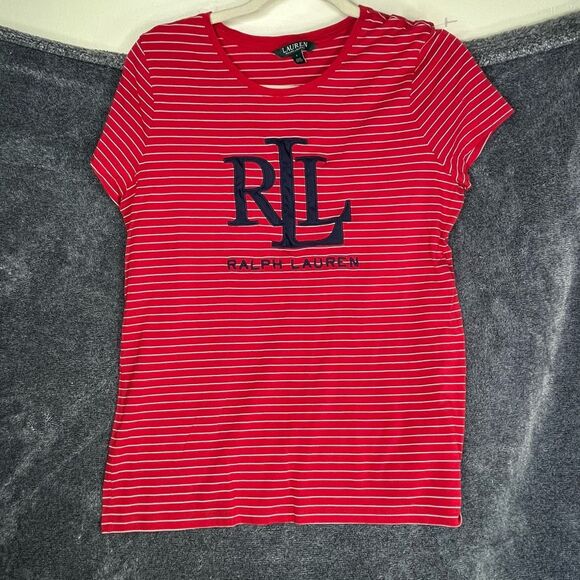 Ralph Lauren Red and White Striped Tee size Large - Picture 1 of 3